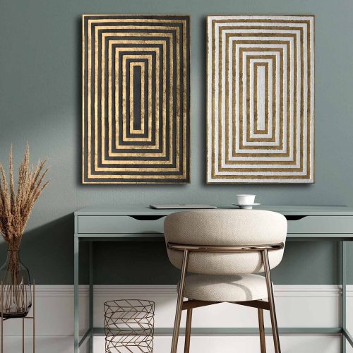 Elegáns dekoratív vászonfestmények (2 db), 100% vászon, mindegyik 45 x 70 cm | 100% fenyőfa keret | Teljes méret: 95 x 70 cm | Tökéletes otthoni dekorációhoz