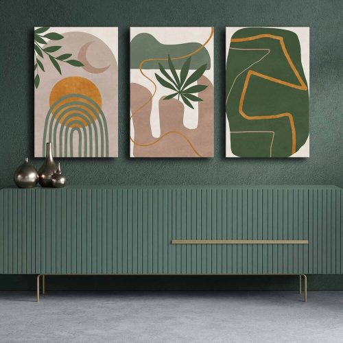 Elegáns dekoratív vászonfestő készlet (3 db), 100% vászon és fenyőfa keret, mindegyik 45 x 70 cm | Teljes méret: 145 x 70 cm | Tökéletes otthoni dekorációhoz
