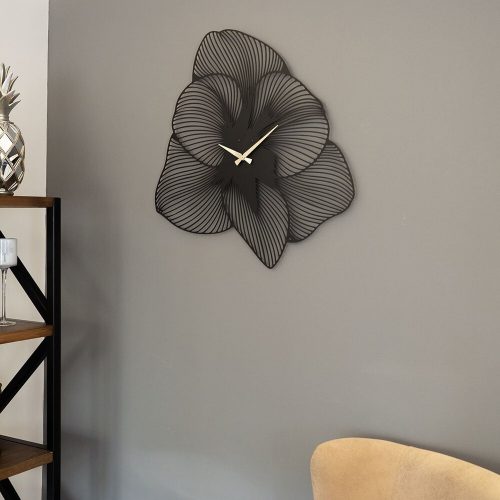 Elegáns fekete dekoratív fém falióra, 49 x 49 cm | 100% acél (1,5 mm) | Csendes mechanizmus a békés életterekért | Könnyű 0,8 kg