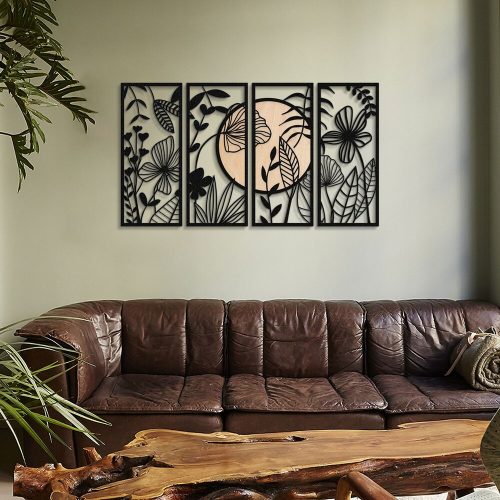 Stílusos dekoratív fém falkiegészítő, fekete-bézs, 29 x 68 cm | 100% acél, 1,2 mm vastag | Tartós és elegáns design otthoni dekorációhoz