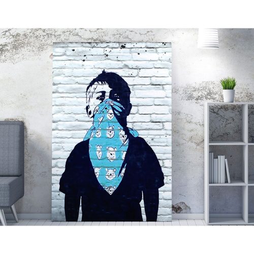 Lenyűgöző Banksy dekoratív vászonfestmény, 50 x 70 cm, 50% pamut/50% poliészter, digitális nyomtatás vászonra, 2 x 3 cm-es fakerettel keretezve, tökéletes a modern dekorációhoz