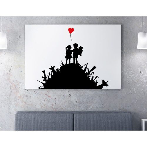 Lenyűgöző Banksy dekoratív vászonfestmény, 50 x 70 cm, 50% pamut/50% poliészter, digitális nyomtatás vászonra, 2 x 3 cm-es fakerettel keretezve, tökéletes a modern dekorációhoz