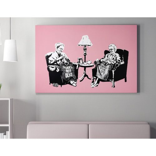 Lenyűgöző Banksy dekoratív vászonfestmény, 50 x 70 cm, 50% pamut/50% poliészter, digitális nyomtatás vászonra, 2 x 3 cm-es fakerettel keretezve, tökéletes a modern dekorációhoz