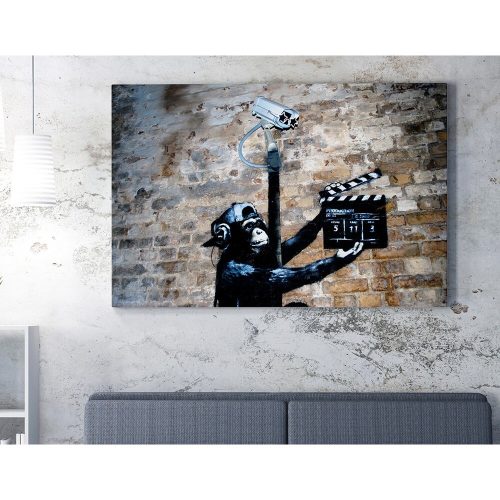 Lenyűgöző Banksy dekoratív vászonfestmény, 50 x 70 cm, 50% pamut/50% poliészter, digitális nyomtatás vászonra, 2 x 3 cm-es fakerettel keretezve, tökéletes a modern dekorációhoz