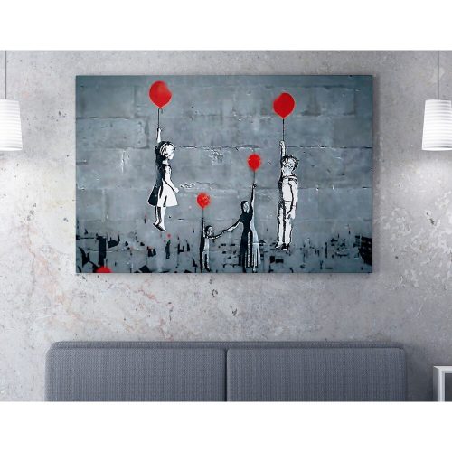 Lenyűgöző Banksy dekoratív vászonfestmény, 70 x 100 cm, 50% pamut/50% poliészter, digitális nyomtatás vászonra, 2 x 3 cm-es fakerettel keretezve, tökéletes a modern dekorációhoz