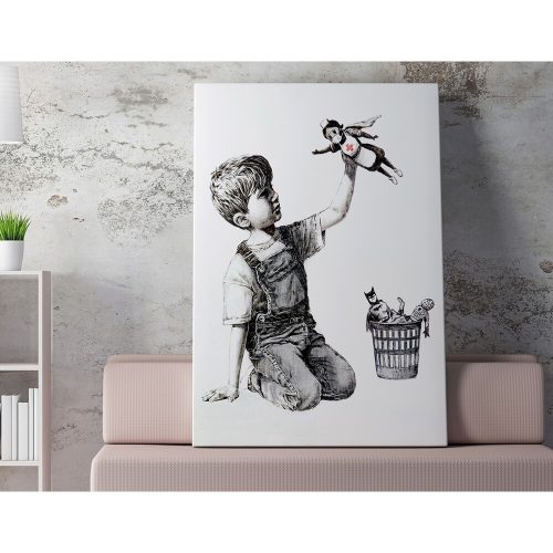 Lenyűgöző Banksy dekoratív vászonfestmény, 70 x 100 cm, 50% pamut/50% poliészter, digitális nyomtatás vászonra, 2 x 3 cm-es fakerettel keretezve, tökéletes a modern dekorációhoz