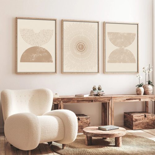 Elegáns dekoratív keretes MDF festmények (3 db), 50 x 35 cm | 100% MDF és tömörfa keret, 2 cm vastag | Tökéletes a lakberendezés és a művészet szerelmeseinek