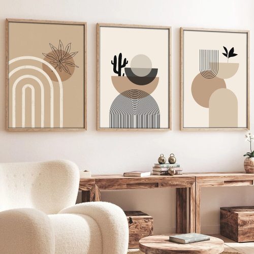 Elegáns dekoratív keretes MDF festmények (3 db), 50 x 35 cm | 100% MDF és tömörfa keret, 2 cm vastag | Tökéletes a lakberendezés és a művészet szerelmeseinek
