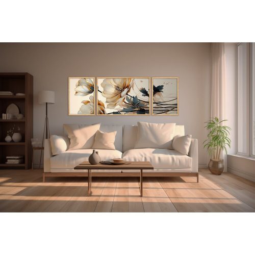 Elegáns dekoratív keretes MDF festmények (3 db), tömörfa keret, 50 x 35 cm és 50 x 70 cm | 100% MDF, tökéletes a lakberendezés és a művészet szerelmeseinek