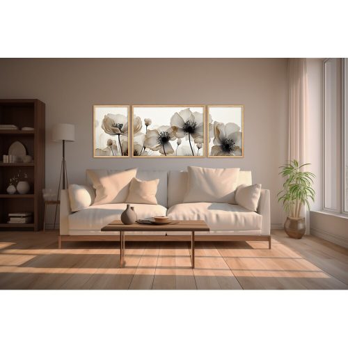 Elegáns dekoratív keretes MDF festmények (3 db), tömörfa keret, 50 x 35 cm és 50 x 70 cm | 100% MDF, tökéletes a lakberendezés és a művészet szerelmeseinek