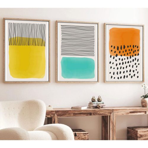 Elegáns dekoratív keretes MDF festmények (3 db), 50 x 70 cm | 100% MDF és tömörfa keret, 2,5 cm vastag | Tökéletes a lakberendezés és a művészet szerelmeseinek