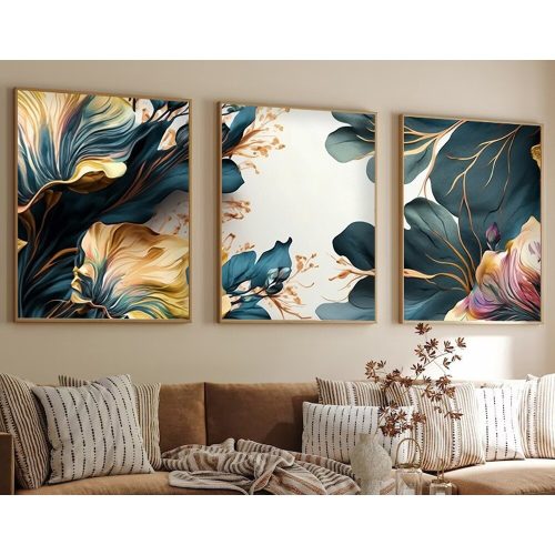 Elegáns dekoratív keretes MDF festmények (3 db), 50 x 70 cm | 100% MDF és tömörfa keret, 2,5 cm vastag | Tökéletes a lakberendezés és a művészet szerelmeseinek