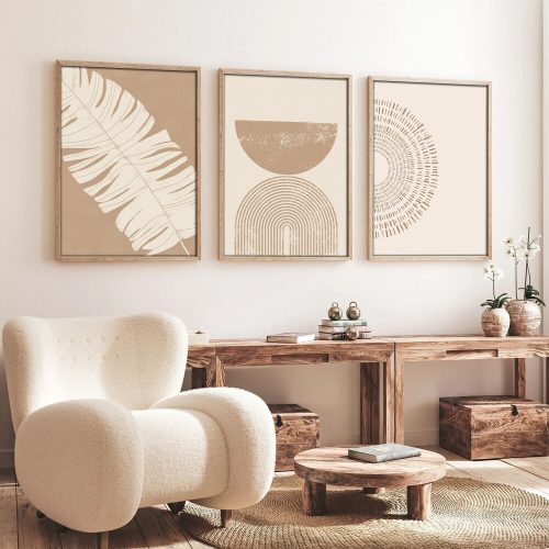 Elegáns dekoratív keretes MDF festmények (3 db), 50 x 70 cm | 100% MDF és tömörfa keret, 2 cm vastag | Tökéletes a lakberendezés és a művészet szerelmeseinek