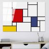 Piet Mondrian dekoratív edzett üvegfestménye, 70 x 100 cm, 100% edzett üveg (4 mm) | Élénk vörös, kék és sárga | Modern dekorációhoz tökéletes
