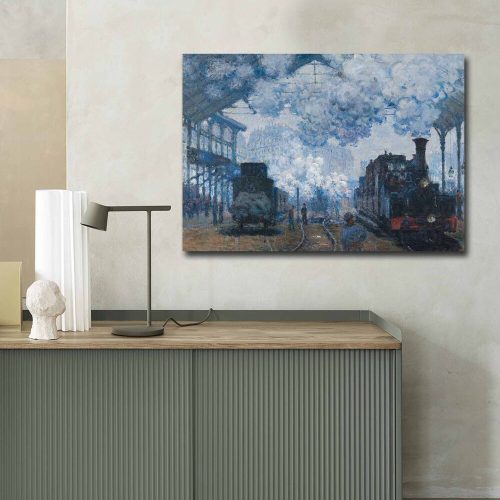 Claude Monet dekoratív vászonfestmény, "A normandiai vonat érkezése" | 70 x 100 cm | 100% velúr vászon, 100% fa keret (3 cm) | Elegáns fali művészet