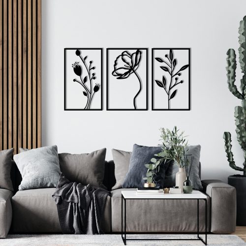 Stílusos fekete dekoratív fém fali kiegészítő, 70 x 39 cm | 100% fém, 1,2 mm vastagság | Tökéletes modern lakberendezéshez és irodai helyiségekhez
