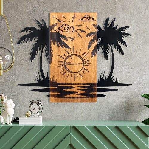 Elegáns dekoratív fa falkiegészítő, fekete-dió, 74 x 57,5 ​​cm | 100% fém váz (1,2 mm) és tömör fa (3 cm) | Modern dekorációhoz tökéletes
