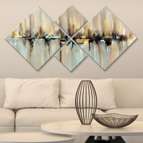 Elegáns Dekoratív MDF festmények (4 db), 100% MDF, UV Nyomtatott | 40x40 cm (2) és 20x20 cm (2) | Teljes méret: 60x115 cm | Egyszerű falakasztó kétoldalas ragasztószalaggal