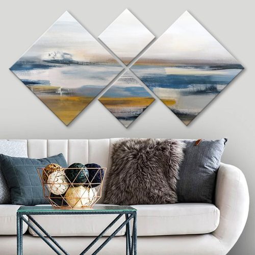 Elegáns Dekoratív MDF festmények (4 db), 100% MDF, UV Nyomtatott | 40x40 cm (2) és 20x20 cm (2) | Teljes méret: 60x115 cm | Egyszerű falakasztó kétoldalas ragasztószalaggal
