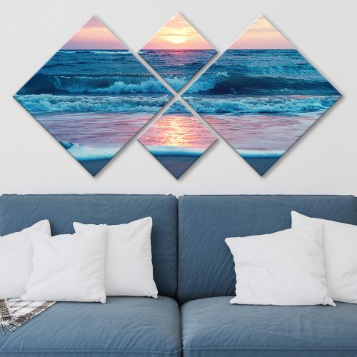 Elegáns Dekoratív MDF festmények (4 db), 100% MDF, UV Nyomtatott | 40x40 cm (2) és 20x20 cm (2) | Teljes méret: 60x115 cm | Egyszerű falakasztó kétoldalas ragasztószalaggal