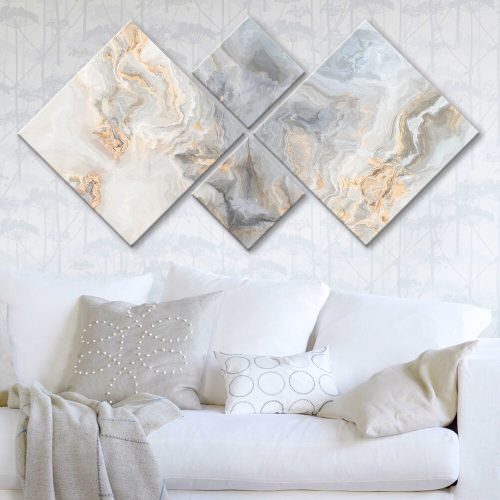 Elegáns Dekoratív MDF festmények (4 db), 100% MDF, UV Nyomtatott | 40x40 cm (2) és 20x20 cm (2) | Teljes méret: 60x115 cm | Egyszerű falakasztó kétoldalas ragasztószalaggal