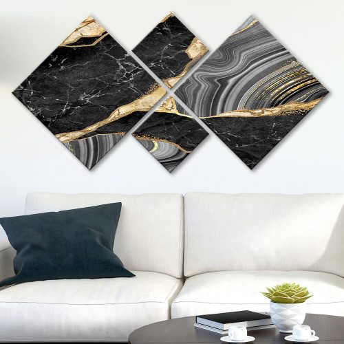 Elegáns Dekoratív MDF festmények (4 db), 100% MDF, UV Nyomtatott | 40x40 cm (2) és 20x20 cm (2) | Teljes méret: 60x115 cm | Egyszerű falakasztó kétoldalas ragasztószalaggal