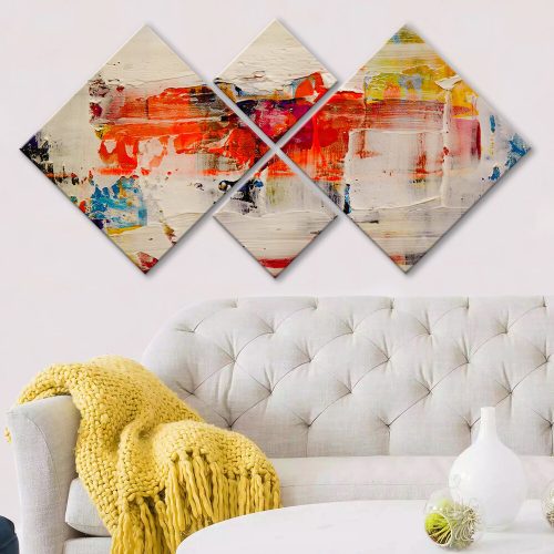 Elegáns Dekoratív MDF festmények (4 db), 100% MDF, UV Nyomtatott | 40x40 cm (2) és 20x20 cm (2) | Teljes méret: 60x115 cm | Egyszerű falakasztó kétoldalas ragasztószalaggal