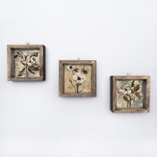 Elegáns dekoratív keretes MDF festmények (3 db), 15 x 15 cm | 100% MDF és fenyőfa keret, UV-nyomtatott | Tökéletes a lakberendezés és a művészet szerelmeseinek