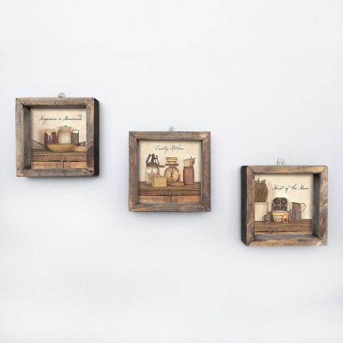 Elegáns dekoratív keretes MDF festmények (3 db), 15 x 15 cm | 100% MDF és fenyőfa keret, UV-nyomtatott | Tökéletes a lakberendezés és a művészet szerelmeseinek