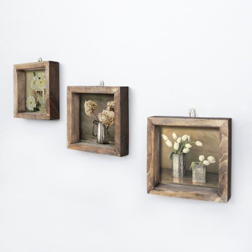 Elegáns dekoratív keretes MDF festmények (3 db), 15 x 15 cm | 100% fenyőfa keret, UV-nyomtatott | Tökéletes otthoni dekorációhoz és galériafalakhoz