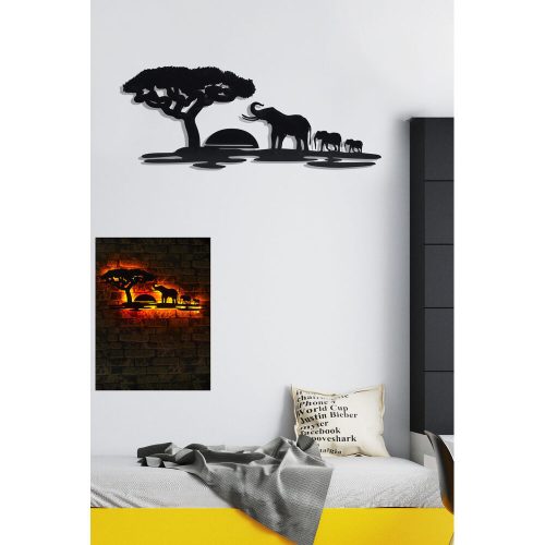 Dekoratív LED világítás fekete MDF alappal, 30 x 75 cm | 60 LED/m, 12V 1A adapter, 375cm vezeték | Élénk sárga és piros színek, tökéletes otthoni dekorációhoz