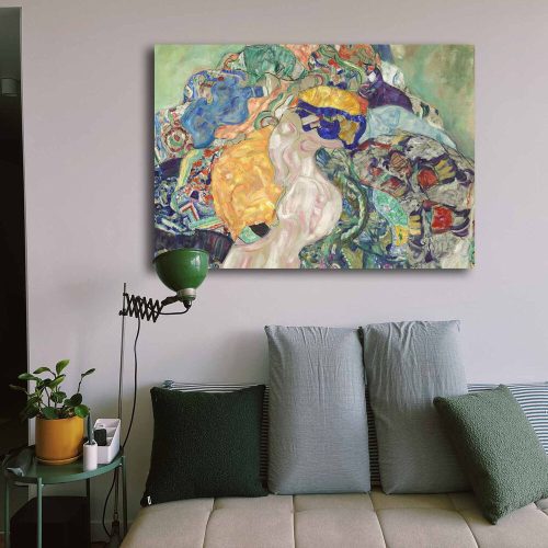 Lenyűgöző dekoratív vászonfestmény Gustav Klimttől, 70 x 100 cm | 100% vászon, 100% fa keret (2,8 cm) | Tökéletes óvoda és bababölcső dekorációjához