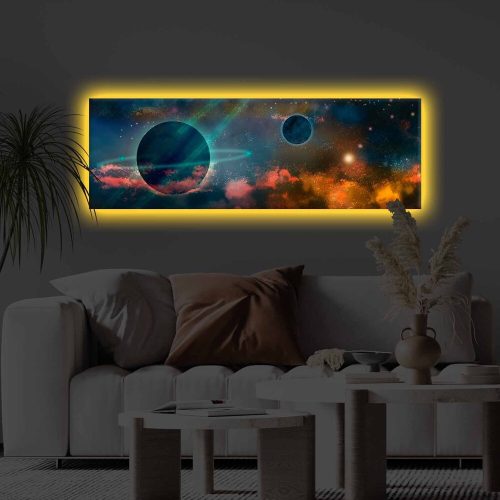Dekoratív LED-es világítóvászon festmény, 30 x 90 cm, 100% poliészter vászon, fa keret (3,5-4 cm), elemes be-/kikapcsolóval, tökéletes otthoni dekorációhoz
