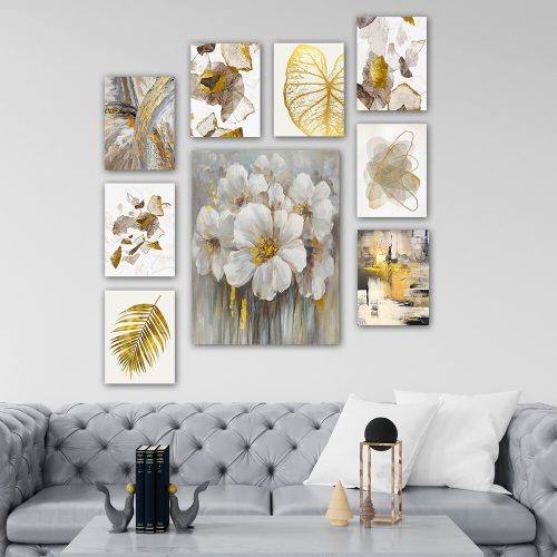Elegáns Dekoratív MDF festmények (9 db), 100% MDF, 3 mm vastag | 20 x 15 cm (8 db) és 30 x 40 cm (1 db) | Tökéletes a lakberendezés és a művészet szerelmeseinek
