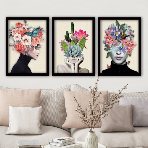 Elegáns dekoratív keretes festmények (3 db), 35 x 45 cm | 100% MDF, 2 cm Vastag | Stílusos falfestmény otthonra és irodára, névtelen művész