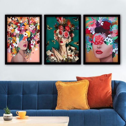 Elegáns dekoratív keretes festmények (3 db), 35 x 45 cm | 100% MDF, 2 cm Vastag | Stílusos falfestmény otthonra és irodára, névtelen művész