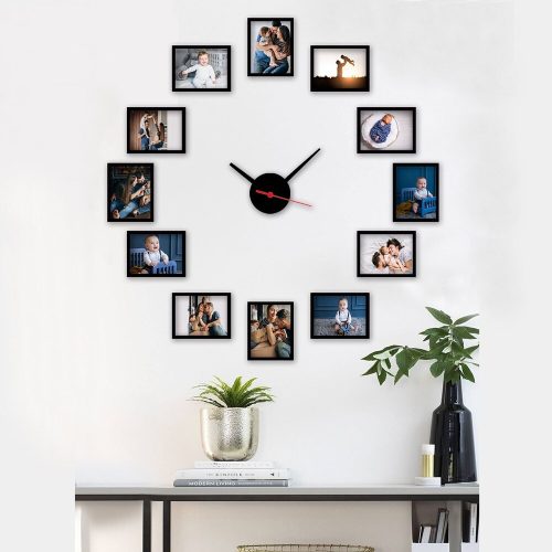 Elegáns dekoratív falióra, 50 x 50 cm, 100% polisztirol keret, 12 db képkeretet (13 x 18 cm) tartalmaz, 10 x 15 cm-hez Fényképek | Stílusos lakberendezés