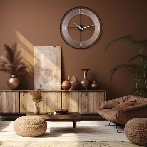 Elegáns dekoratív fém falióra, 62 x 62 cm, ezüst és fekete | 70% acél / 30% MDF | Silent Sweep Movement | Tökéletes a modern lakberendezéshez