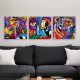 Thomas C. Fedro dekoratív vászonfestmény (3 db) - "Arcok", 100% vászon, 30x90 cm teljes méret, 100% fa keret (3 cm vastag) | Modern dekorációhoz tökéletes