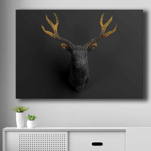 Elegáns dekoratív vászonfestmény, arany és fekete, 70 x 100 cm | 100% vászon (2,8 mm) és fenyőfa keret (22 mm) | Tökéletes a modern lakberendezéshez