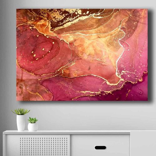 Elegáns dekoratív vászonfestmény, rózsaszín és arany, 70 x 100 cm | 100% vászon (2,8 mm) és fenyőfa keret (22 mm) | Tökéletes a modern lakberendezéshez