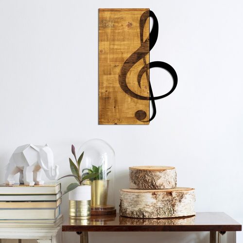 Elegáns dekoratív fa falkiegészítő, 39 x 58 cm | 50% fa (3 cm vastag) és 50% fém | Egyedi dió-fekete dizájn, bármilyen térbe tökéletes