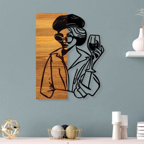 Elegáns dekoratív fa falkiegészítő, fekete-világos dió, 39 x 3 x 50 cm | 50% fa (3 cm) és 50% fém (1,5 mm) | Egyedi dizájn a stílusos lakberendezéshez