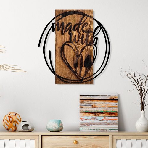 Elegáns dekoratív fa falkiegészítő, 55 x 57 cm | 100% valódi fa (3 cm) és fém (1,5 mm) | Egyedi dió-fekete kivitel, tökéletes otthoni dekorációhoz