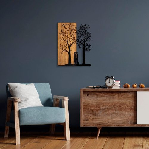 Elegáns dekoratív fa falkiegészítő, 45 x 58 cm | 50% fa (3 cm vastag) és 50% fém | Egyedi dió és fekete kivitel, tökéletes a modern dekorációhoz