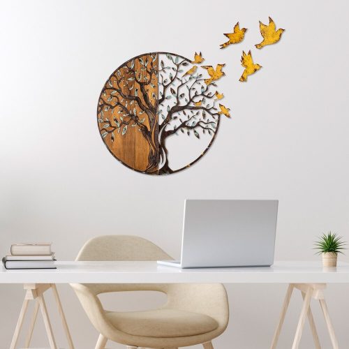 Kézzel festett dekoratív fa falkiegészítő, 92 x 71 x 3 cm | 100% tömör fa (3 cm) és fém (1,5 mm) | Egyedi színváltozatok a stílusos lakberendezéshez