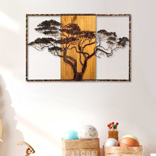 Kézzel festett dekoratív fa falkiegészítő, 90 x 58 x 3 cm | 100% tömör fa (3 cm) és fém (1,5 mm) | Egyedi színváltozatok a stílusos lakberendezéshez
