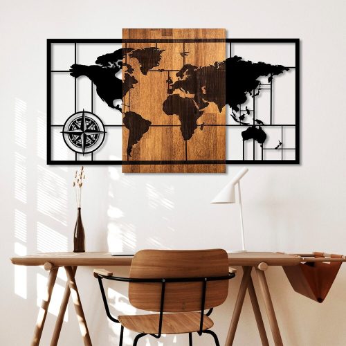 Elegáns dekoratív fa falkiegészítő, 70 x 121 cm | 100% valódi fa (3 cm) és fém (1,5 mm) | Egyedülálló dió-fekete kivitel, bármilyen térbe tökéletes