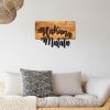 Elegáns dekoratív fa falkiegészítő, dió és fekete, 58 x 38 cm | 50% fa (3 cm vastag) és 50% fém | Egyedi színváltozatok a stílusos lakberendezéshez