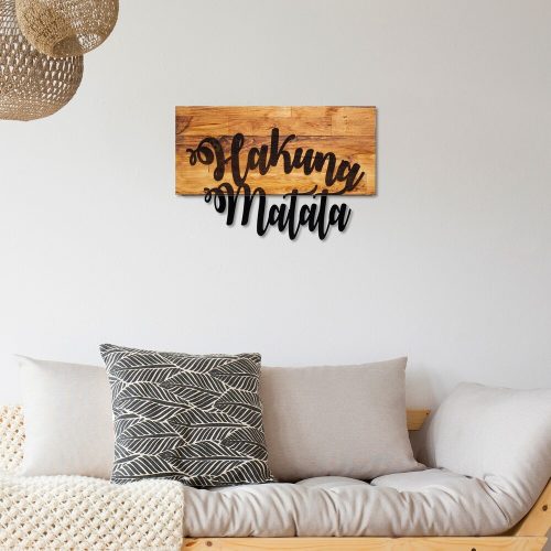 Elegáns dekoratív fa falkiegészítő, dió és fekete, 58 x 38 cm | 50% fa (3 cm vastag) és 50% fém | Egyedi színváltozatok a stílusos lakberendezéshez